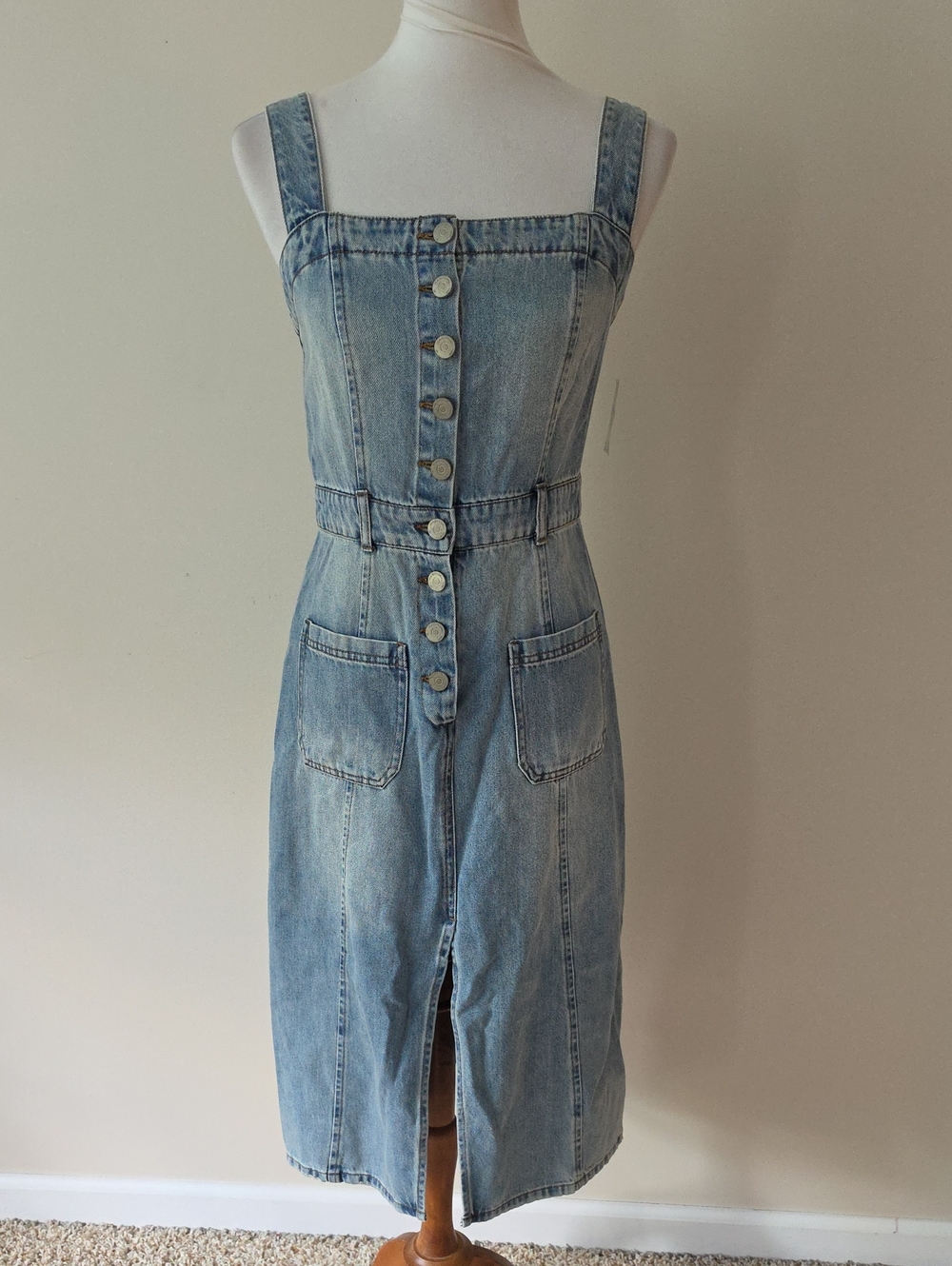Habitual Denim Button-Front Midi Jeans Dress in Light Blue Brand New